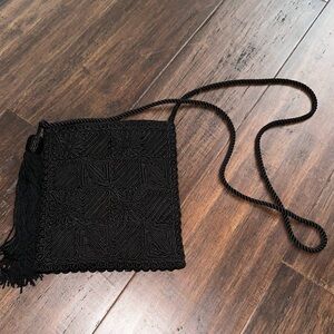 Vintage Preston & York Corded Embroidery Crossbody Tassle Small Square Bag